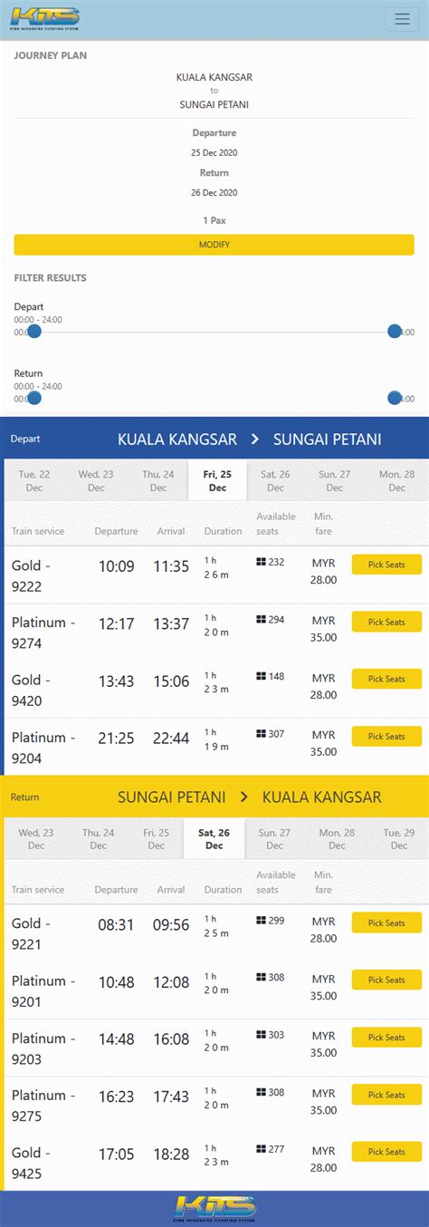 Jadual Harga Tiket ETS Gemas KL Sentral Padang Besar