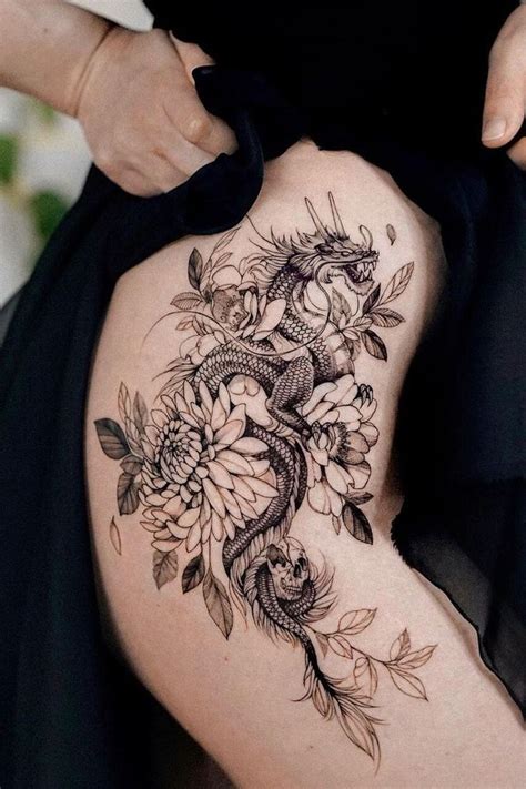 10 Sexy Thigh Dragon Tattoo Designs For Female Hip Thigh Tattoos Hip
