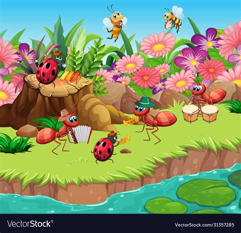 Scene With Plants And Insects In Garden Royalty Free Vector
