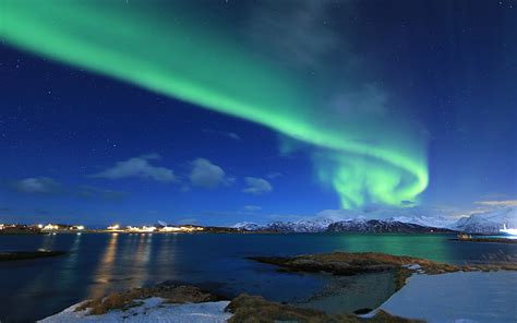 Hd Wallpaper Norway Winter Lake Northern Lights 4k Ultra Hd Blue Sky