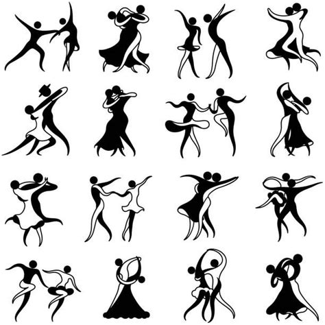 Icon Set Of Dancing Couples In Representative Ballroom And Latin