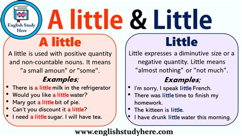 Using A Little And Little In English English Study Here