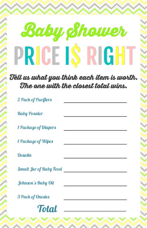 Baby Shower Price Is Right Game FREE PRINTABLE Baby Shower Games For