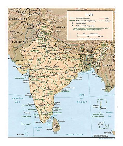 Detailed Political And Administrative Map Of India With Relief Roads