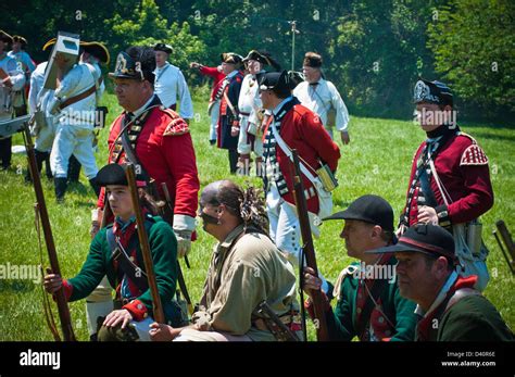 American Revolutionary War Re Enactors Battle British Troops At