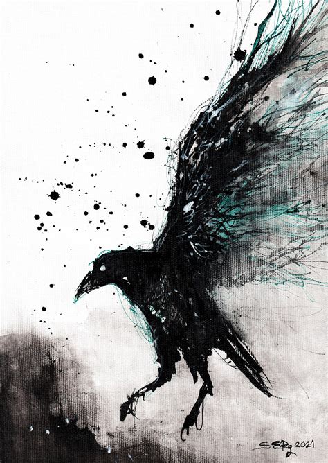 Raven Painting Ink On 8x11 In Canvas A4 21x30cm Abstract Etsy