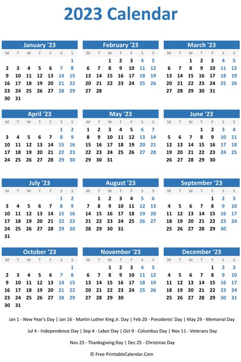 2023 Calendar Pdf Word Excel Year 2023 Calendar Templates