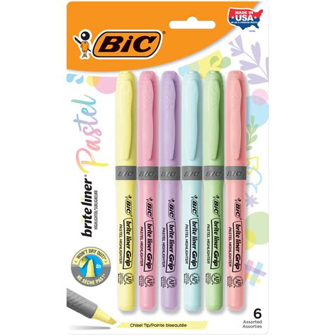 Bic Brite Liner Grip Pastel Highlighters Assorted Pastel Colors