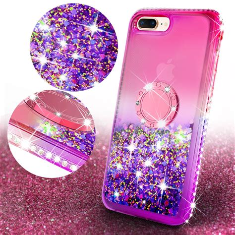 Iphone Se 2020 8 7 Liquid Glitter Phone Case Girls With Ring Kickstand Pink Ebay