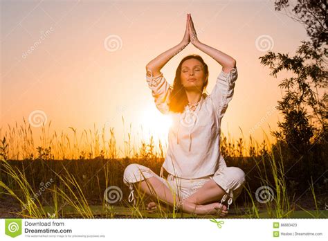 Yoga Woman During Sunset Stock Image Image Of Forest 86883423