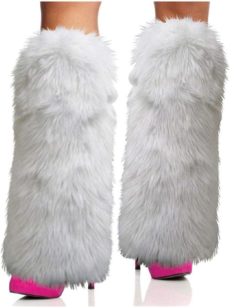 Rave Diva Costume White Sexy Furry Fuzzy Leg Warmers Clothing