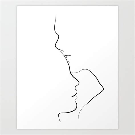 Buy Couple Line Art Drawing Forehead Kiss Art Print By Peach On A