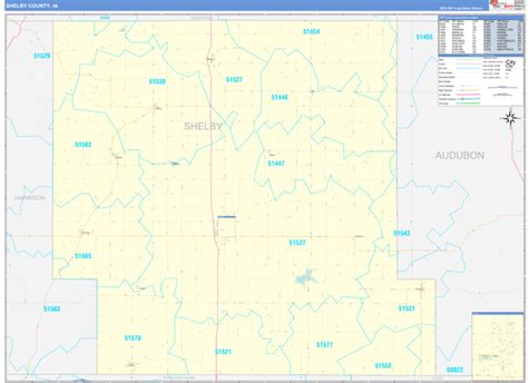 Shelby County Ia Zip Code Wall Map Basic Style By Marketmaps Mapsales