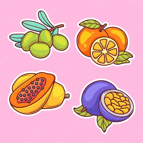 Free Vector Fruits Sticker Icons Hand Drawn Coloring Vector