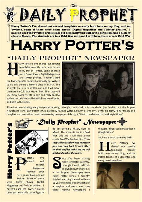 Newspaper article template Google Docs Harry Potter Daily Prophet ...