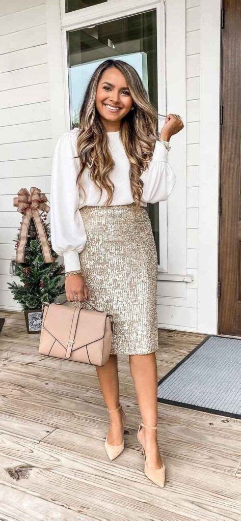 Sequin Pencil Skirt Outfit Silver Sequin Skirt Outfit Gold Skirt