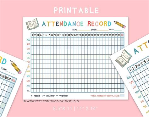 Printable Yearly Teacher Attendance Sheet Teacher Log Tracker