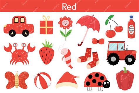 Conjunto De Objetos De Color Rojo Colores De Aprendizaje Para Niños