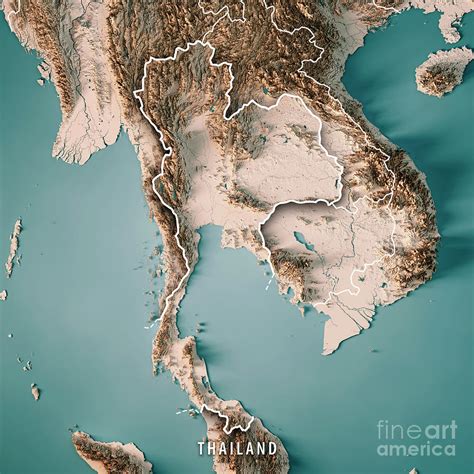Thailand 3d Render Topographic Map Neutral Border Digital Art By Frank