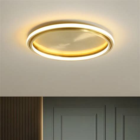 16195 Wide Modern Circle Flush Mount Lighting Metallic Led Bedroom