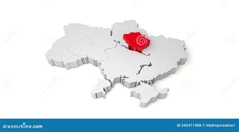 3d Map Of Ukraine Showing The Region Of Poltava In Red 3d Rendering