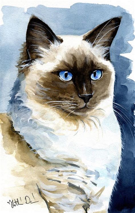 Roxy Ragdoll Cat Portrait Watercolor Painting By Dora Hathazi Mendes