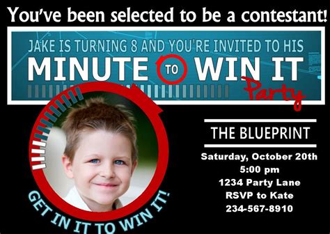 Invites Minute To Win It Party Supplies Birthday Invitation Templates
