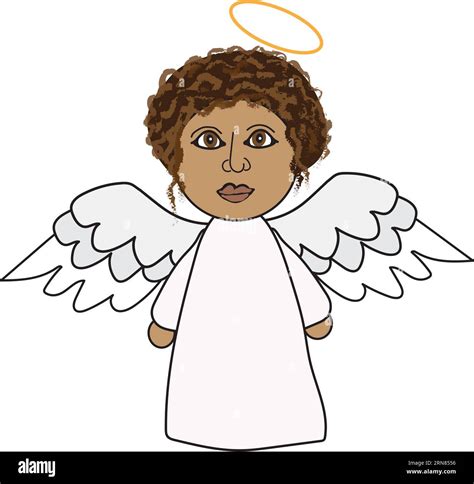 Vector Cartoon Illustration Of An African Angel With Golden Halo And