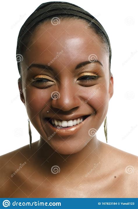 Young Pretty African American Woman With Golden Makeupisolated On White
