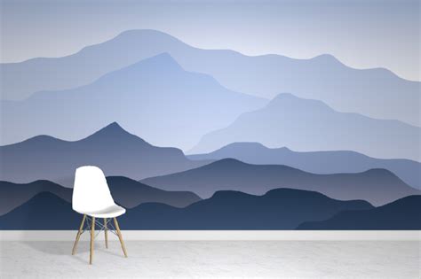 Blue Ombre Mountain Wallpaper Mural Mountain Mural Ombre Mountains
