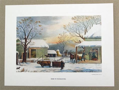 Vintage 1970s Currier And Ives Home To Thanksgiving Print