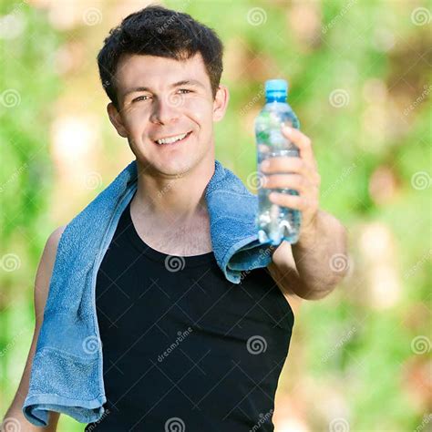 Man Drinking Water After Fitness Stock Photo Image Of Runner Nature