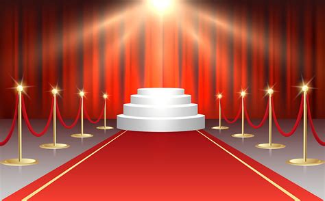 Red Carpet And Round Stairs Podium In Stage Spotlights By Olena1983