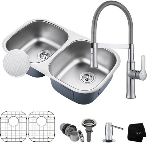 Sep 09, 2020 · the average cost to install a kitchen faucet is $120 to $250, and the cost to replace a bathroom or bathtub faucet is $150 to $400. Kraus KBU22E164042CH 32 Inch Double Bowl Kitchen Sink and ...