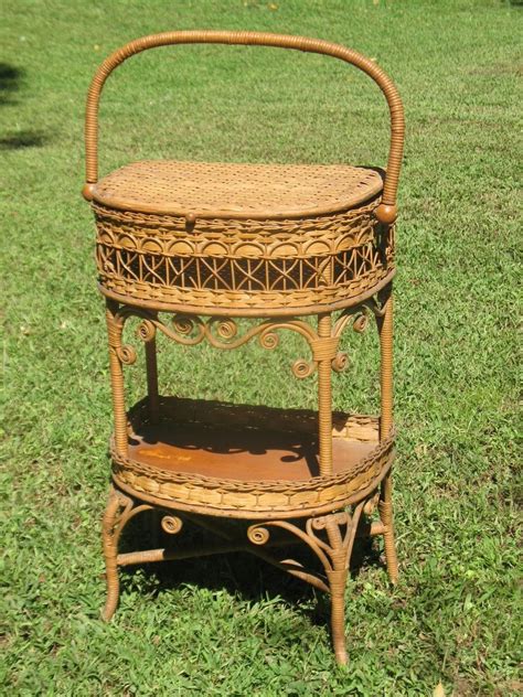 Natural Antique Victorian Wicker Sewing Stand Circa 1890s Dovetail