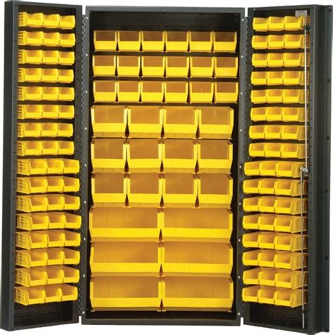 • extremely durable abs plastic housing and drawer body • transparent polystyrene front window for easy viewing • pigeonhole type steel storage bin units organize small parts • best suited where space is limited and organization is crucial • produced of prime cold rolled. QSC-36 All-Welded Bin Cabinet - Quantum Storage