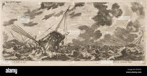 Plate 6 Three Ships In A Storm From Various Embarkations Divers