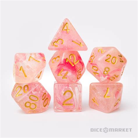 Apricot And Red Swirl Glitter 7pc Polyhedral Dice Set Kraken Dice