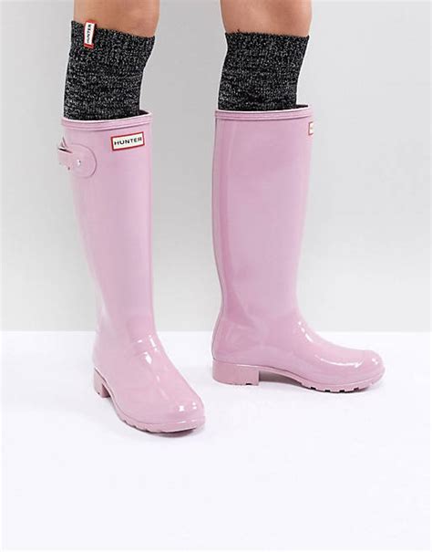 Hunter Original Tall Pink Gloss Wellington Boots Asos