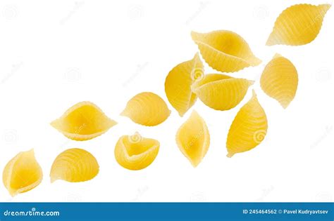 Italian Pasta Penne Rigate Shell Shape Flying In Space Isolated On