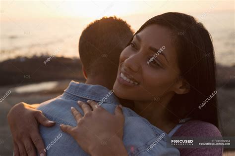 Close Up Of Couple Hugging Each Other Near Sea Side Summer