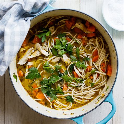 Return the chicken to the stock with the noodles, sweetcorn, mushrooms, spring onion and soy sauce. Easy chicken noodle soup recipe - Simply Delicious