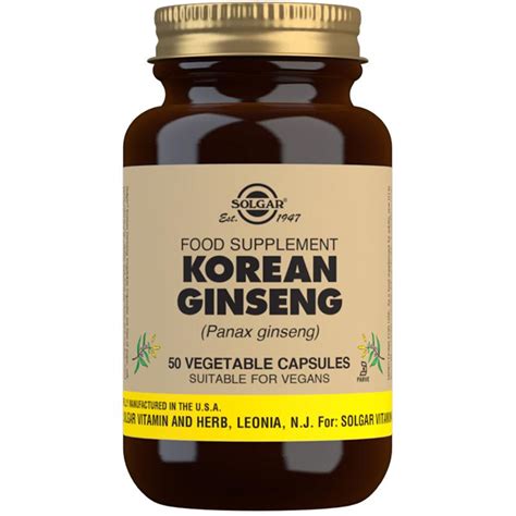 Solgar Korean Ginseng 520mg 50 VEGETABLE CAPSULES