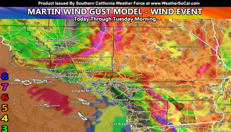 Southern California Wind Gust Forecast Model For Today Through Tuesday