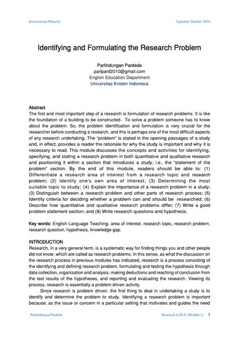 Pdf Identifying And Formulating The Research Problem