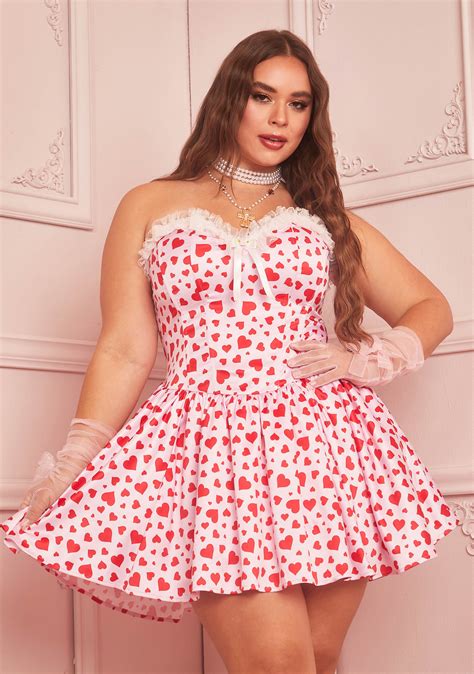 Plus Size Sugar Thrillz Heart Print Corset Dress Pink Dolls Kill
