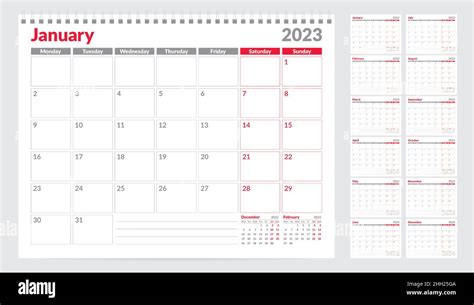 Plantilla De Planificador De Calendar 2023 La Semana Comienza El Lunes