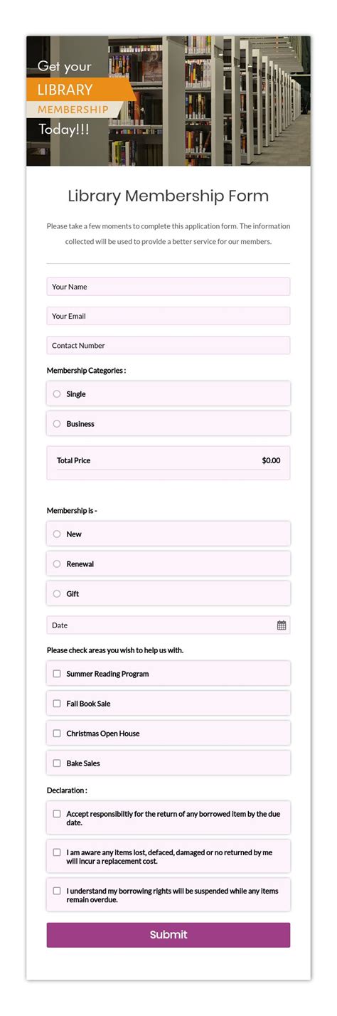 Library Membership Form For Bookstores And Athenaeums Formget