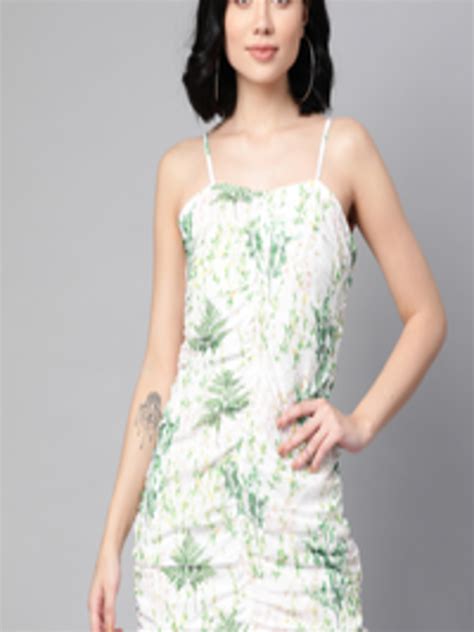 Buy Sassafras Serene Off White Floral Print Ruched Dress Dresses For