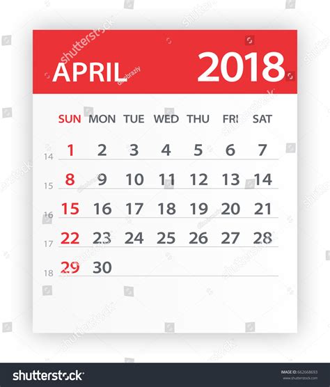 April 2018 Calendar Leaf Vector Illustration Stock Vector Royalty Free
